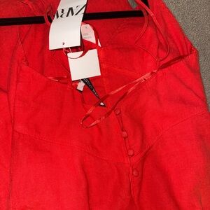 Zara  Linen-Blend Button Front Dress